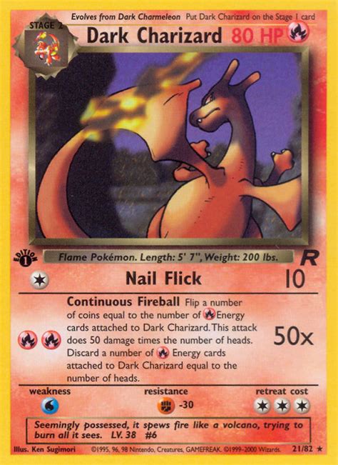 Dark charizard card - A beautiful card with an arbitrary color scheme rarely seen across any Charizard to date, the Dragon Frontiers Charizard is quite simply put, the most badass Charizard card you can find. The dark colors mixed with the retro glaze overtop makes for an eccentric image created by one of the best artists to ever design a Pokemon card.